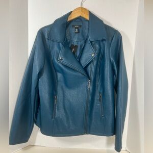 Alfani Ocean Teal Pleather Moto Jacket. Large